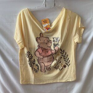 DISNEY Winnie the Pooh Stop & Smell the Flowers Off the Shoulder Tee Sz LARGE